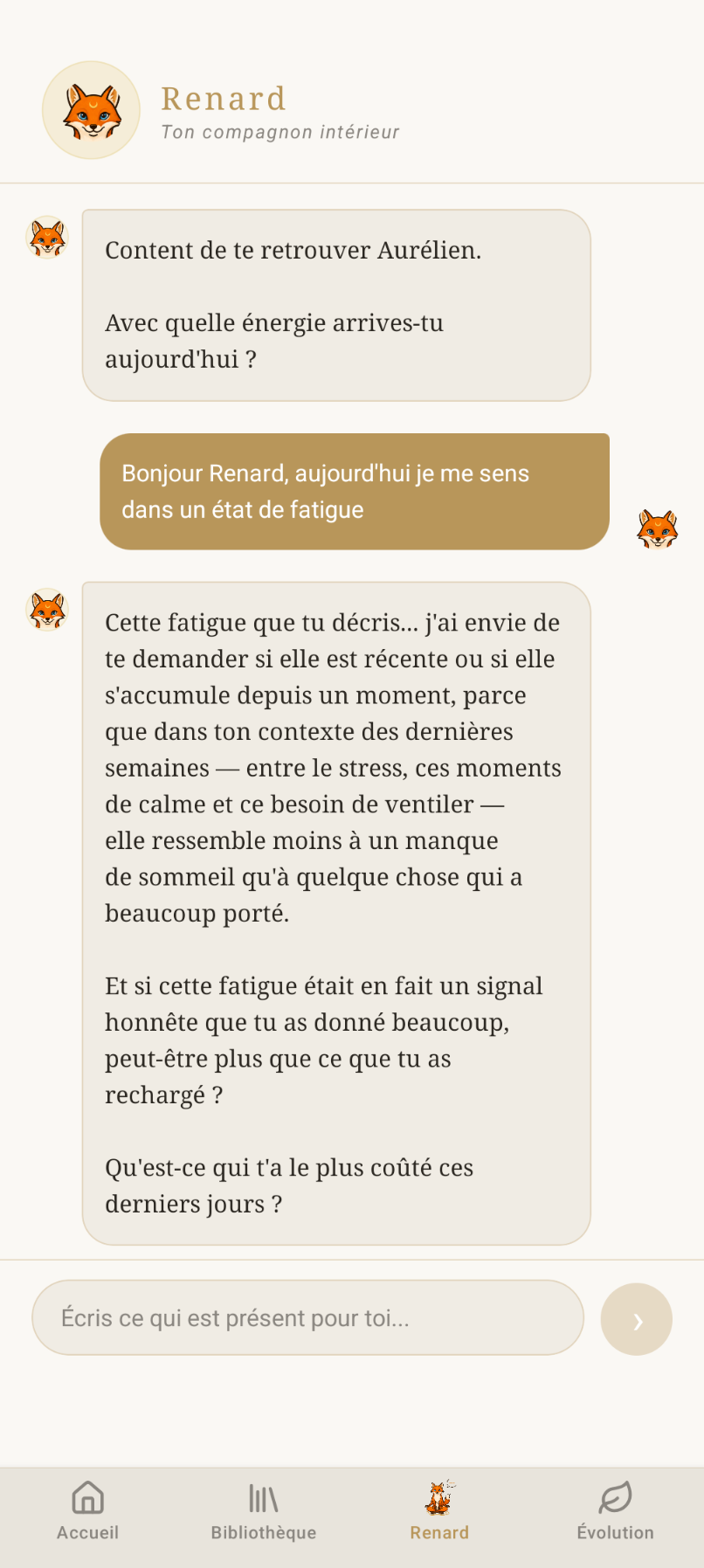 Capture d'écran de l'espace de discussion avec Renard