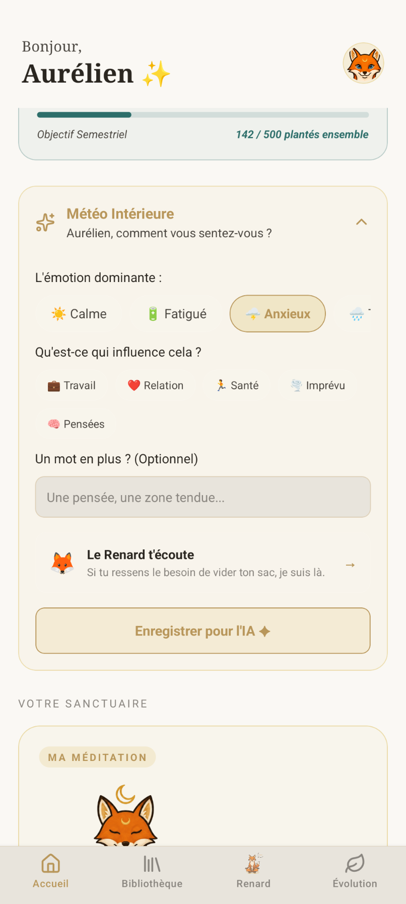 Capture d'écran de la météo intérieure dans l'application